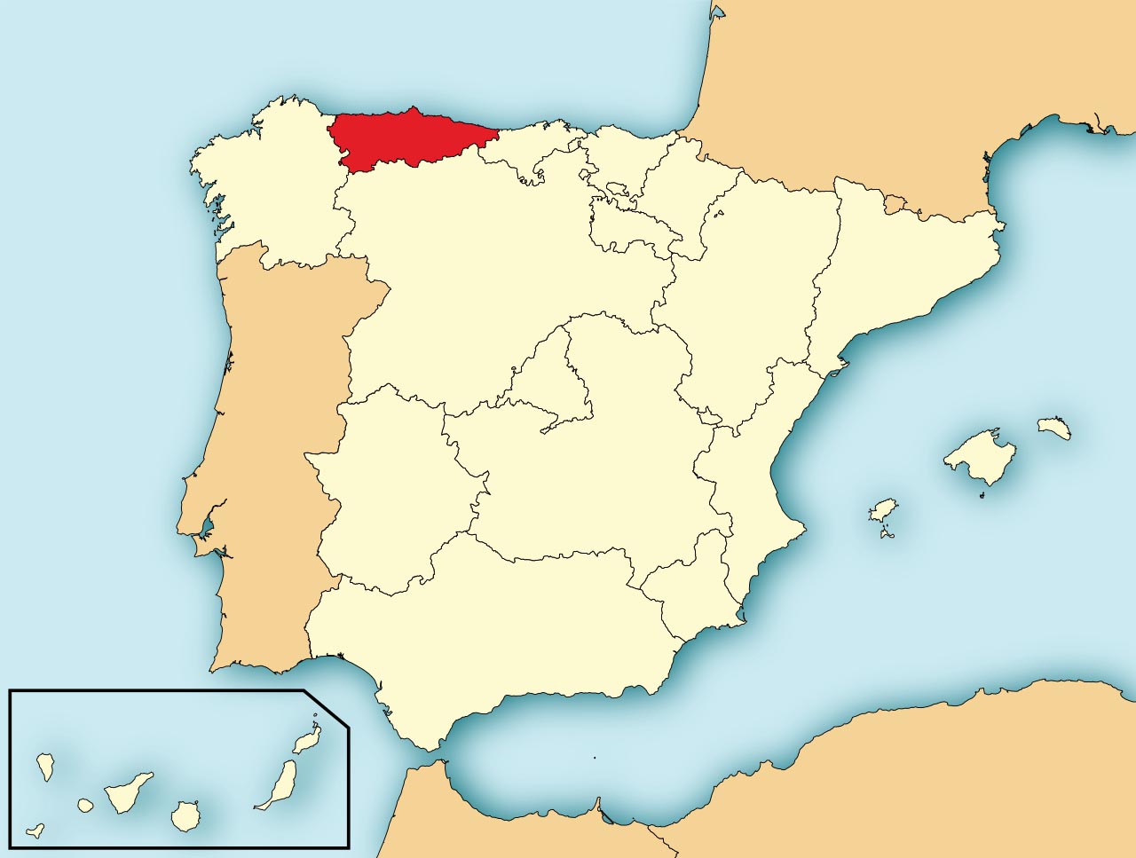 Автономное Сообщество Астурия (Principado de Asturias) на карте Испании