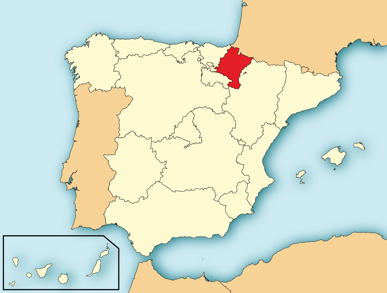 Автономное Сообщество Наварра (Comunidad Foral de Navarra) на карте Испании