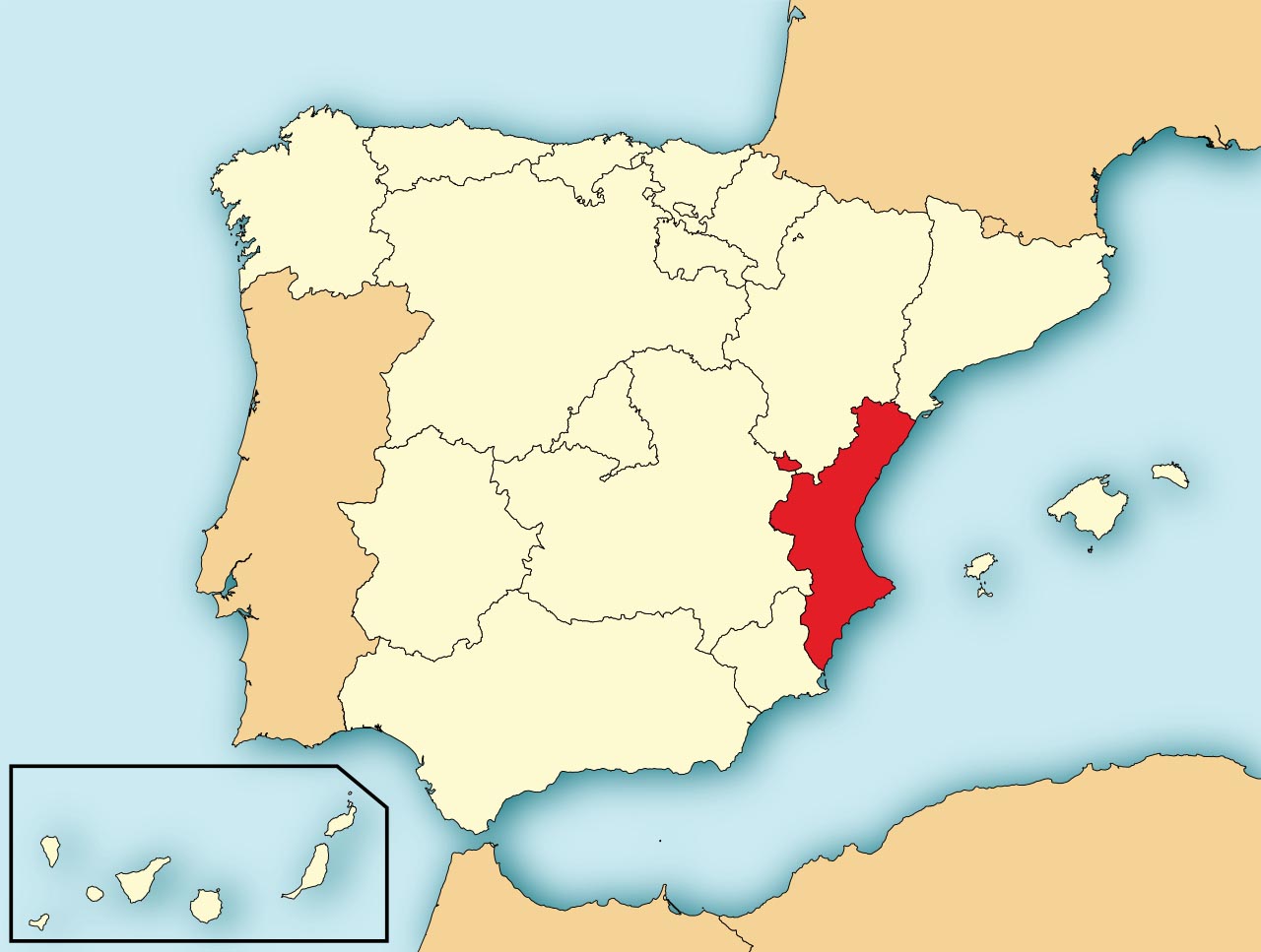 Автономное Сообщество Валенсия (Comunidad Valenciana) на карте Испании