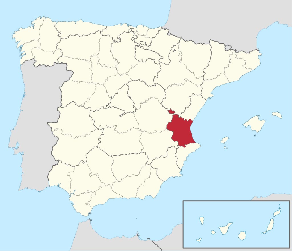 Провинция Валенсия (Valencia) на карте Испании