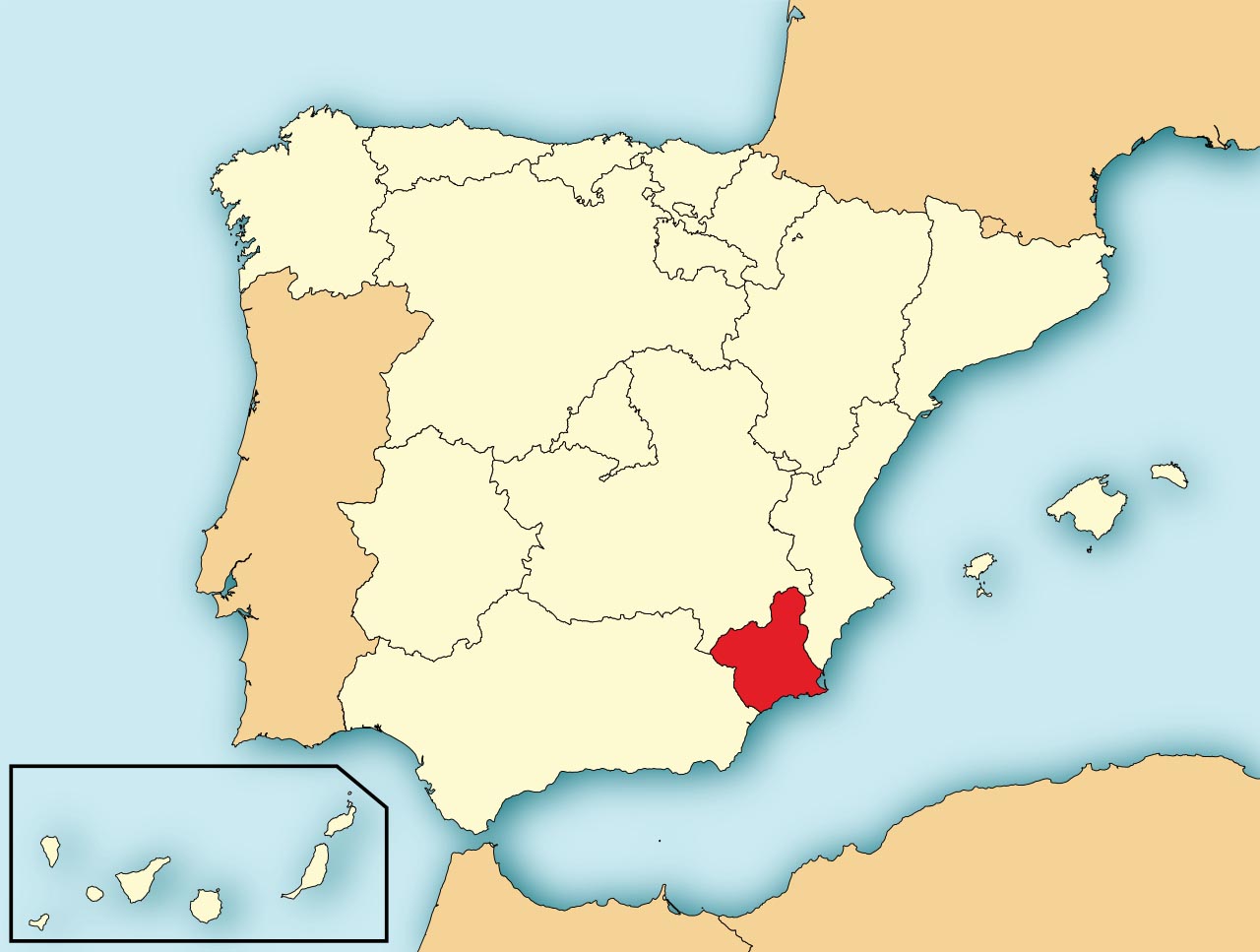 Автономное Сообщество Мурсия (Región de Murcia) на карте Испании
