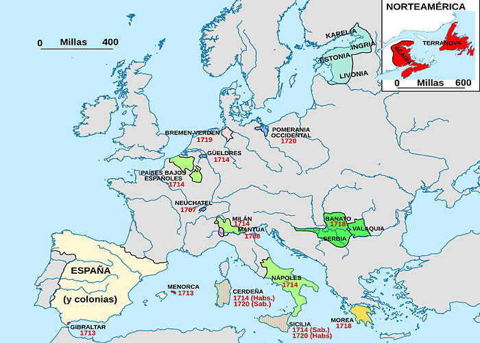 Территориальные потери Испании в первой половине XVIII века