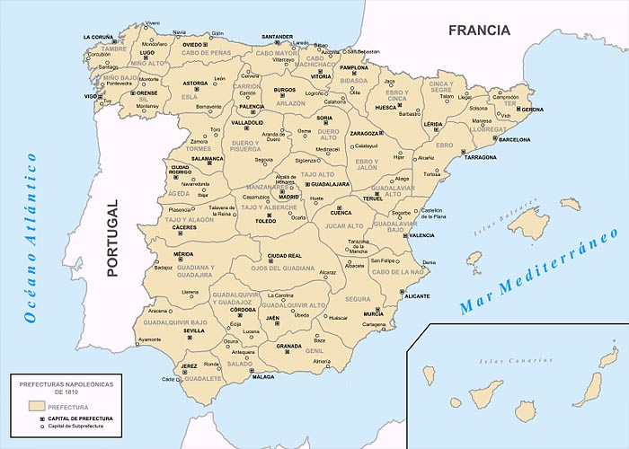 Карта проекта административно-территориального деления Испании от 1810 г.