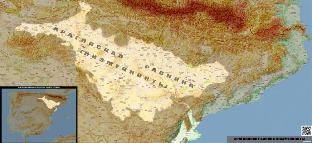 Арагонская равнина (низменность) на карте Испании